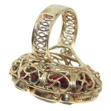 Load image into Gallery viewer, Vintage Natural Garnet Statement Ornate Cocktail Ring in 14k Yellow Gold
