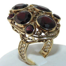 Load image into Gallery viewer, Vintage Natural Garnet Statement Ornate Cocktail Ring in 14k Yellow Gold
