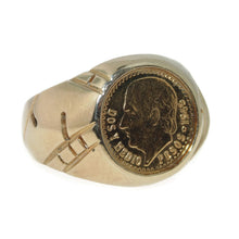 Load image into Gallery viewer, Estate Men&#39;s 14k Yellow Gold Mexican Peso Coin 1945 Ring with Two Diamonds

