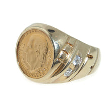 Load image into Gallery viewer, Estate Men&#39;s 14k Yellow Gold Mexican Peso Coin 1945 Ring with Two Diamonds
