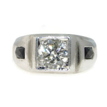 Load image into Gallery viewer, Vintage Men&#39;s Diamond and Dark Sapphire Ring in 14k White Gold
