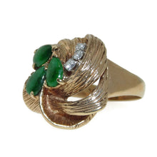 Load image into Gallery viewer, Vintage Green Flower Shape Jade Diamond Ring in 14k Yellow Gold
