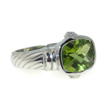 Load image into Gallery viewer, Bezel Set Peridot Ring with Hidden Diamonds in 14k White Gold
