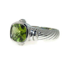 Load image into Gallery viewer, Bezel Set Peridot Ring with Hidden Diamonds in 14k White Gold
