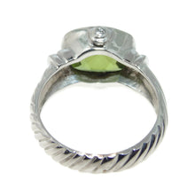 Load image into Gallery viewer, Bezel Set Peridot Ring with Hidden Diamonds in 14k White Gold
