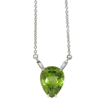 Load image into Gallery viewer, Pear Shape Peridot and Diamond Necklace in 14k White Gold
