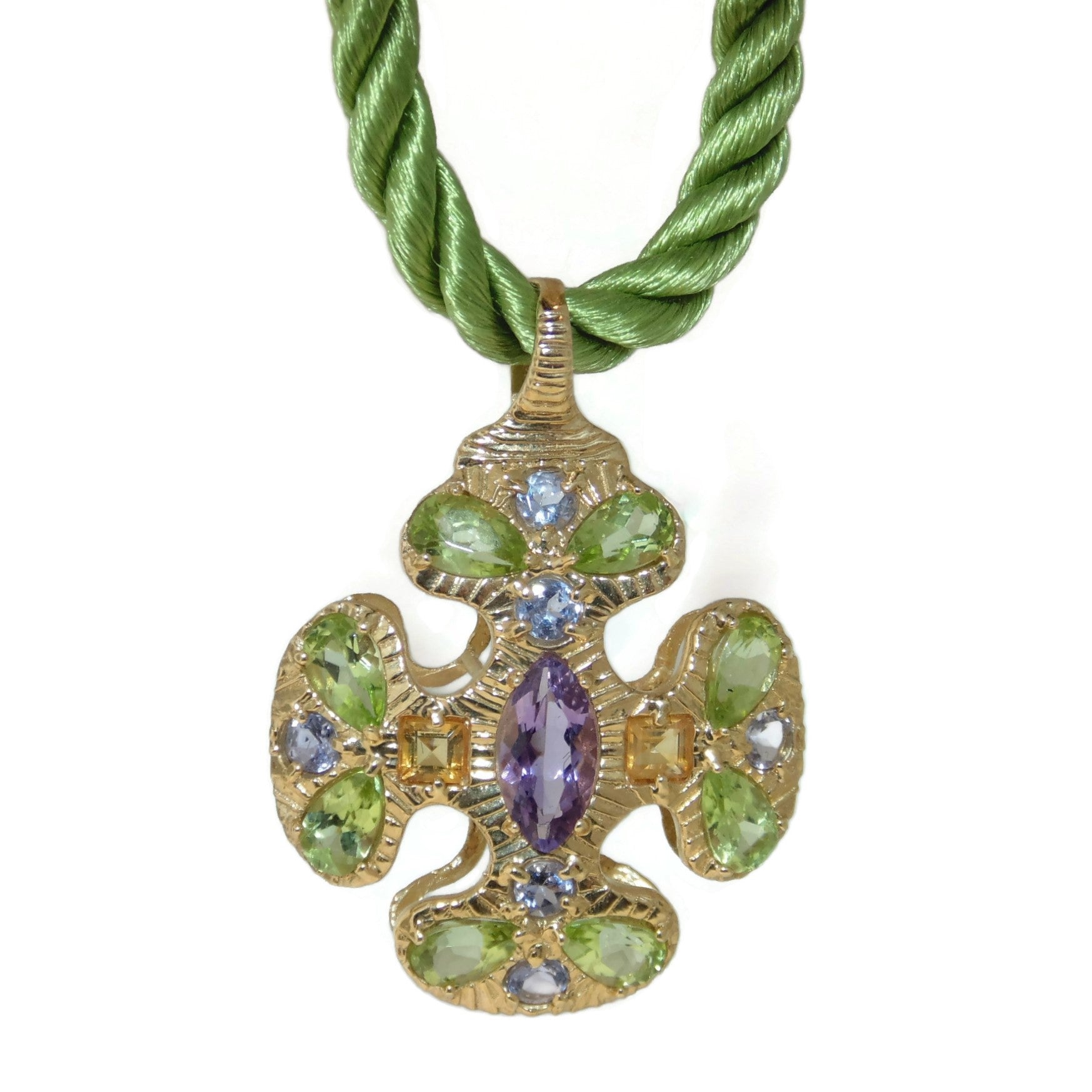 Ivy Gems 9K Yellow Gold Peridot And Amethyst Pendant – Round & Square Cut Gemstones