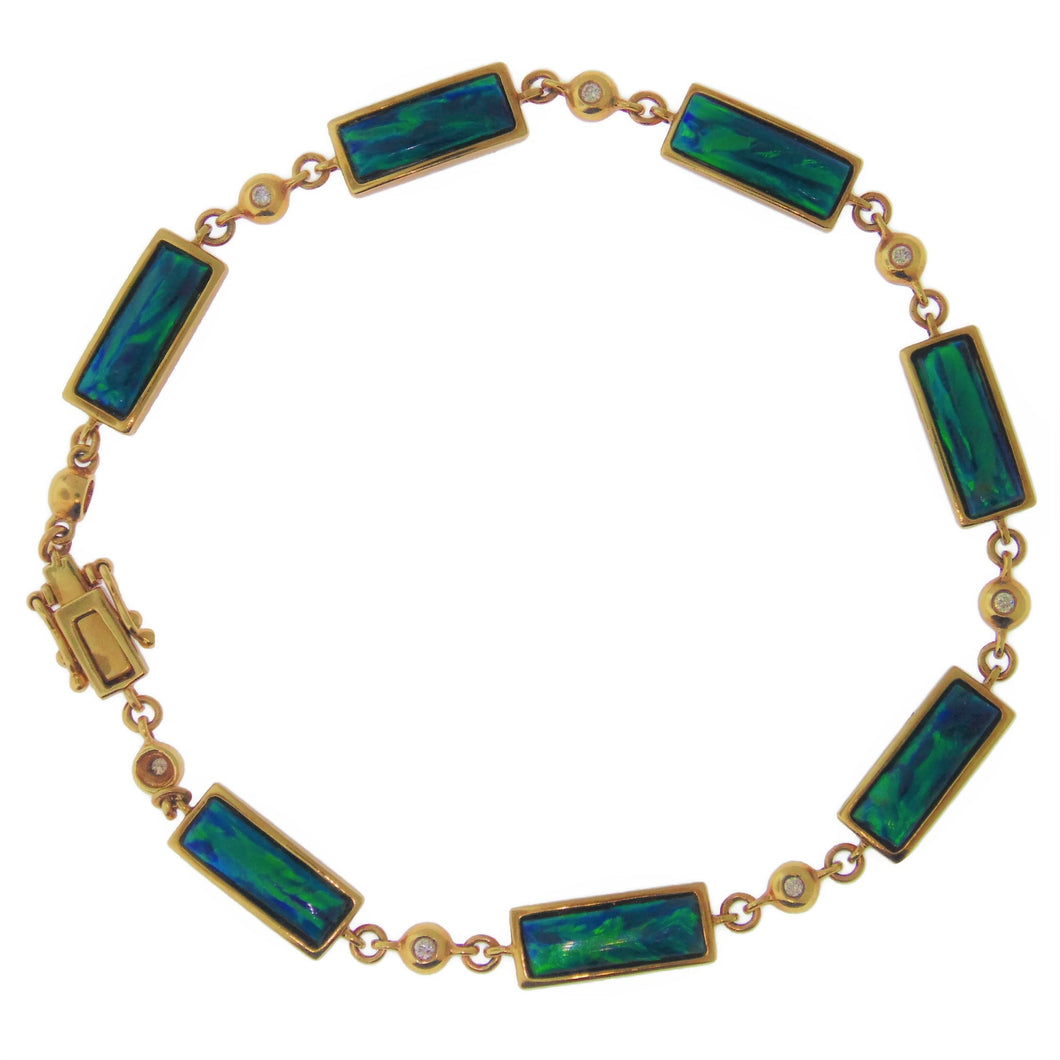 Yellow Gold Australian Opal Diamond Chain Bracelet
