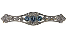 Load image into Gallery viewer, Vintage Art Deco Aquamarine Diamond Brooch in Platinum and 18k Yellow Gold

