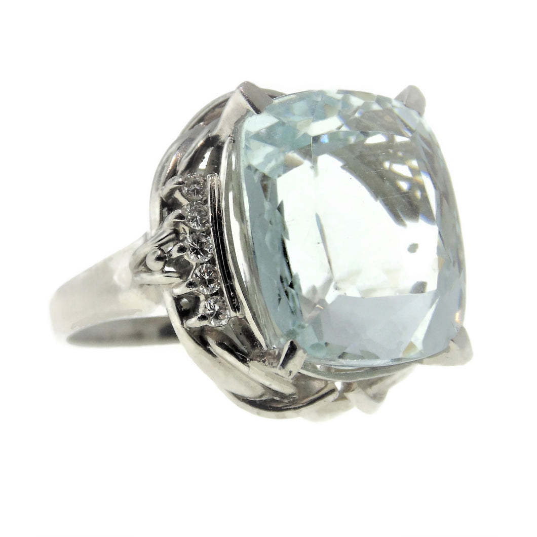 Estate Aquamarine Diamond Ring in Platinum