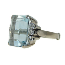 Load image into Gallery viewer, Estate Aquamarine Diamond Ring in 14k White Gold
