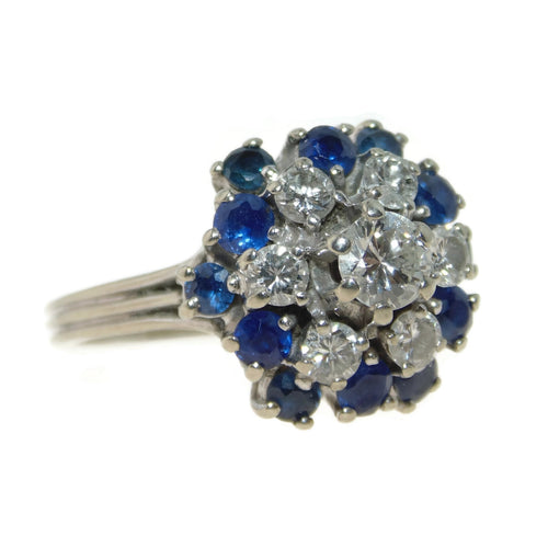 Vintage Sapphire and Diamond Ring in 14k White Gold