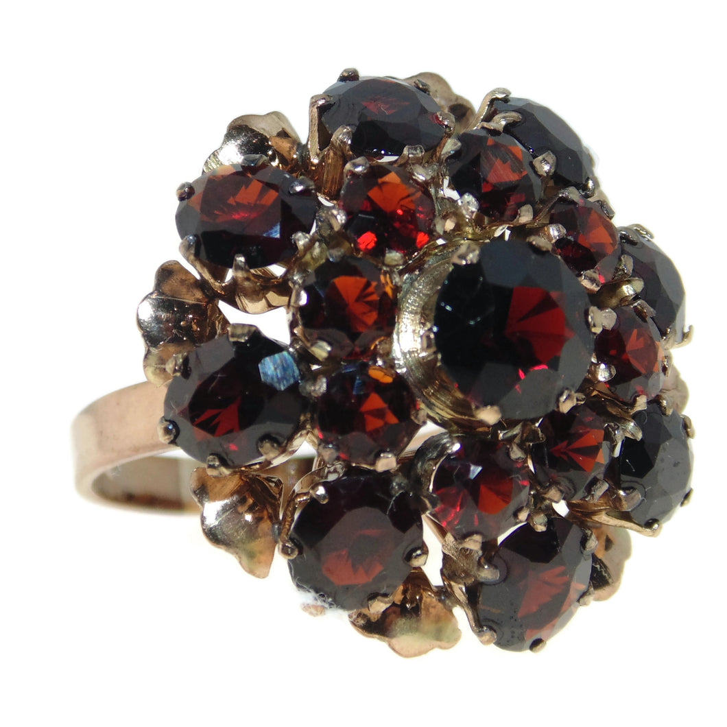 Vintage Natural Garnet Statement Tiered Domed Ring in 14k Yellow Gold