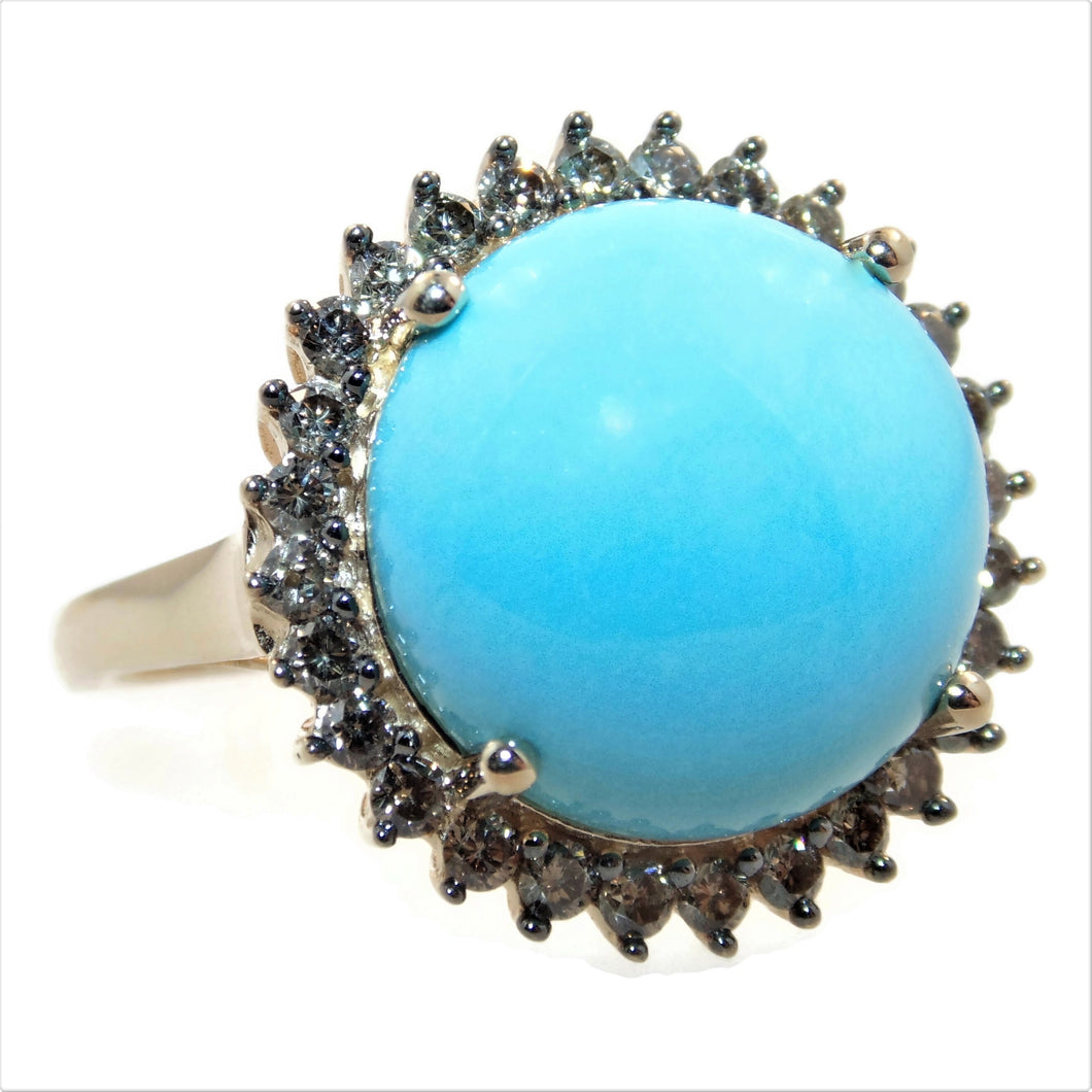 Turquoise Ring with Diamond Halo in 14k Yellow Gold