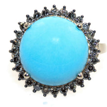 Load image into Gallery viewer, Custom-Made Turquoise Ring with Diamond Halo in 14k Yellow Gold
