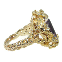 Load image into Gallery viewer, Estate Purple Emerald Cut 13.0 Carat Amethyst Nature Inspired Statement Ring in 14k Yellow Gold and Diamonds
