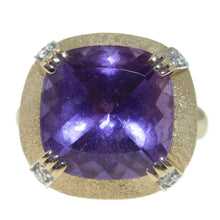 Load image into Gallery viewer, Estate Purple 10.0 Carat Amethyst Diamond Statement Ring in 14k Yellow Gold
