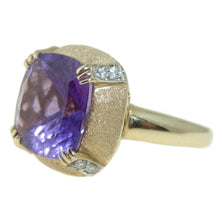 Load image into Gallery viewer, Estate Purple 10.0 Carat Amethyst Diamond Statement Ring in 14k Yellow Gold

