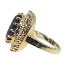 Load image into Gallery viewer, Estate Purple 7.0 Carat Amethyst Diamond Halo Ring in 14k Yellow Gold
