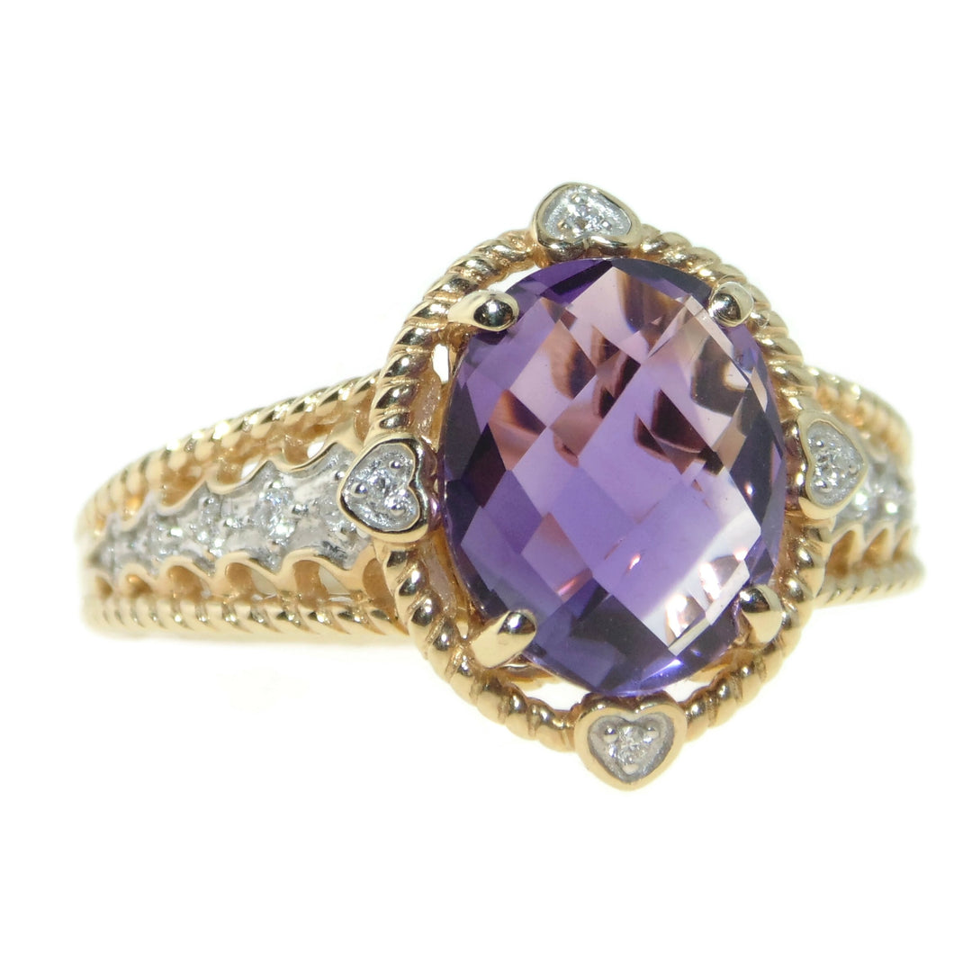 Estate Purple Amethyst Diamond Ring in 14k Yellow Gold