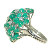 Load image into Gallery viewer, Estate 14k White Gold Emerald Diamond Flowers Cluster Domed Statement Ring
