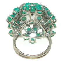 Load image into Gallery viewer, Estate 14k White Gold Emerald Diamond Flowers Cluster Domed Statement Ring
