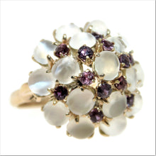 Load image into Gallery viewer, Estate Domed Moonstone Garnet Ring in 14k Yellow Gold
