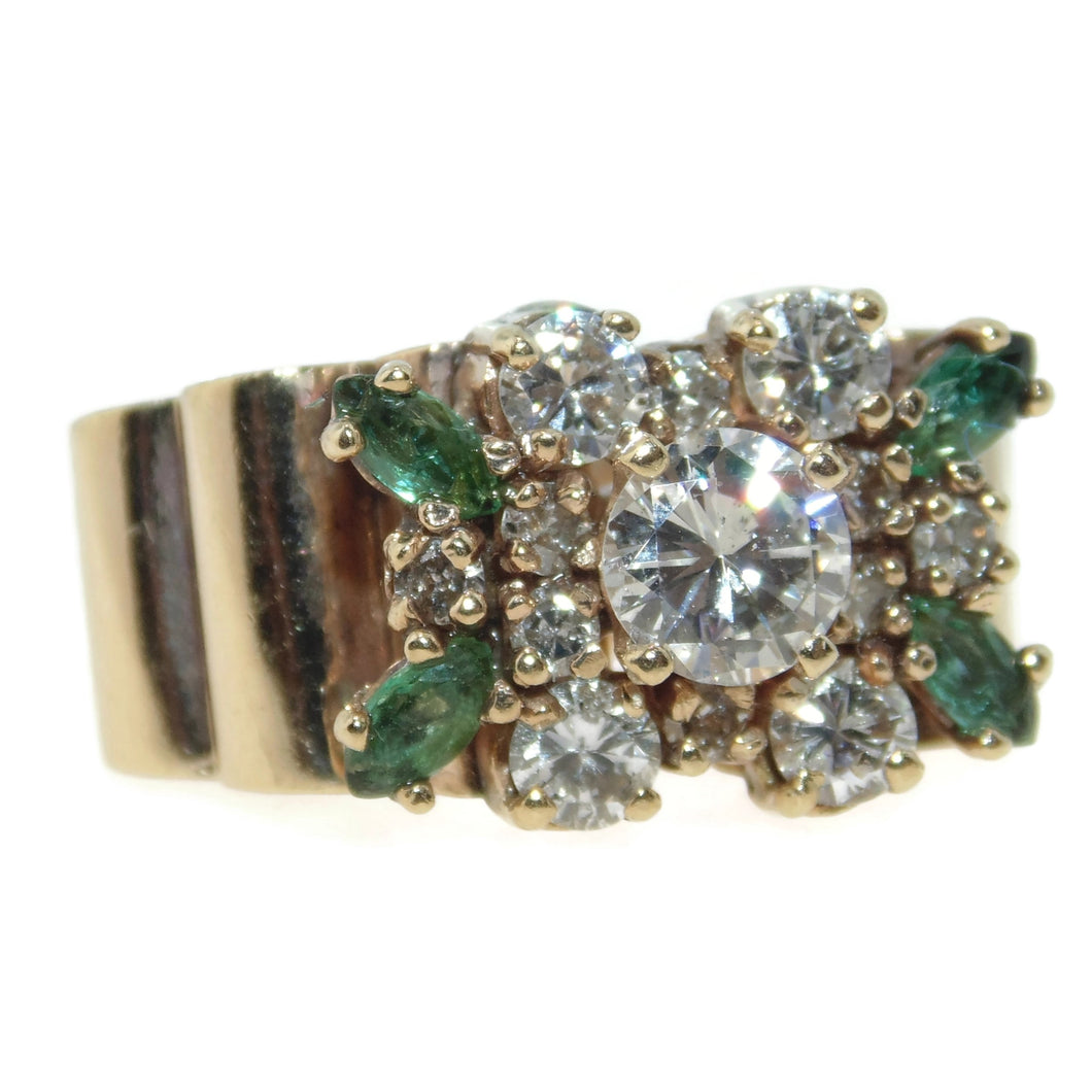 Estate Emerald Diamond Statement Ring Yellow Gold