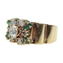 Load image into Gallery viewer, Estate Emerald Diamond Statement Ring in 14k Yellow Gold
