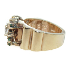 Load image into Gallery viewer, Estate Emerald Diamond Statement Ring in 14k Yellow Gold
