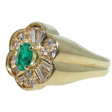 Load image into Gallery viewer, Estate 18k Yellow Gold Carved Flower Shape Emerald Diamond Statement Ring
