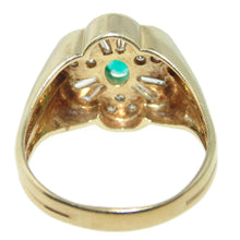Load image into Gallery viewer, Estate 18k Yellow Gold Carved Flower Shape Emerald Diamond Statement Ring

