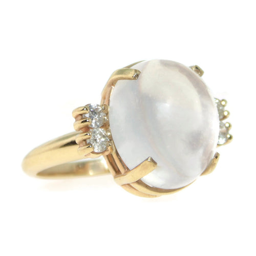 Star Moonstone and Diamond Ring in 14k Yellow Gold