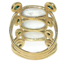 Load image into Gallery viewer, Estate Modernist Moonstone and Emerald Ring in 14k Yellow Gold
