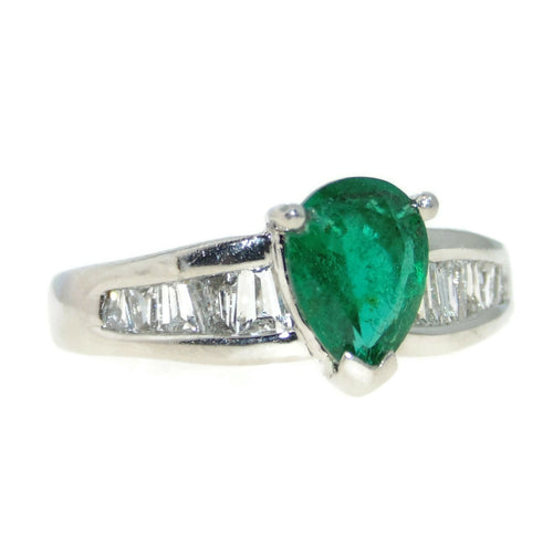 Pear Shape Emerald Diamond Ring in Platinum