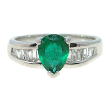 Load image into Gallery viewer, Estate Pear Shape Emerald Diamond Ring in Platinum
