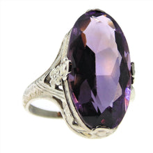 Load image into Gallery viewer, Vintage Purple Amethyst Ornate Ring in 18k White Gold
