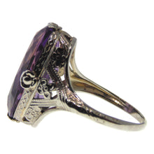 Load image into Gallery viewer, Vintage Purple Amethyst Ornate Ring in 18k White Gold
