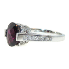 Load image into Gallery viewer, Oval Faceted Red Garnet Ornate Ring with Diamonds in 14k White Gold
