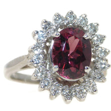 Load image into Gallery viewer, Red Garnet Ring with Diamond Halo in White Gold
