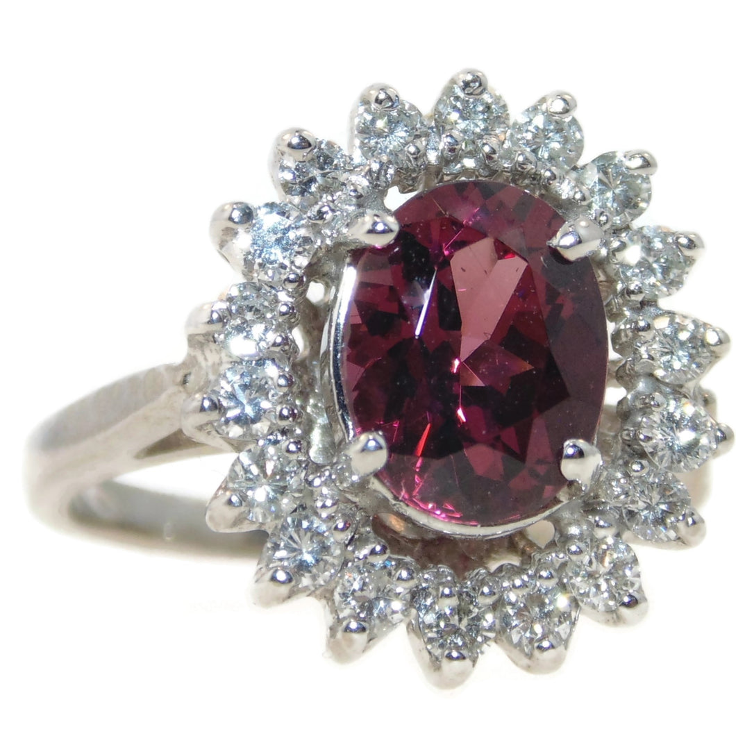 Red Garnet Ring with Diamond Halo in White Gold