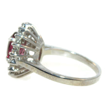 Load image into Gallery viewer, Oval Red Garnet Ring with Diamond Halo in 14k White Gold

