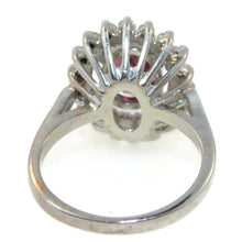 Load image into Gallery viewer, Oval Red Garnet Ring with Diamond Halo in 14k White Gold
