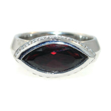 Load image into Gallery viewer, Red Marquise Garnet Ring with Diamond Halo in Platinum
