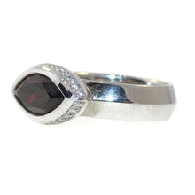 Load image into Gallery viewer, Red Marquise Garnet Ring with Diamond Halo in Platinum
