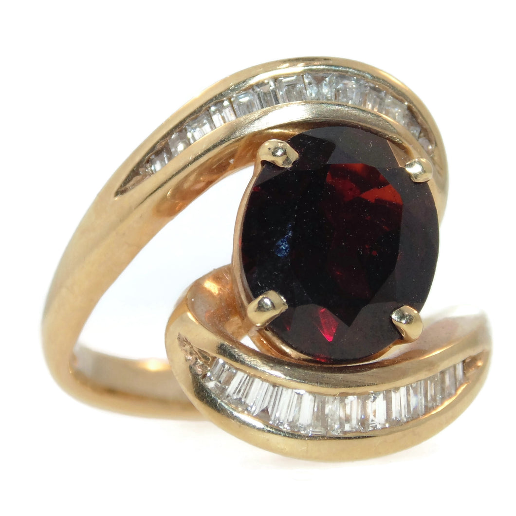 Wrap Red Garnet Ring in Yellow Gold with Diamonds