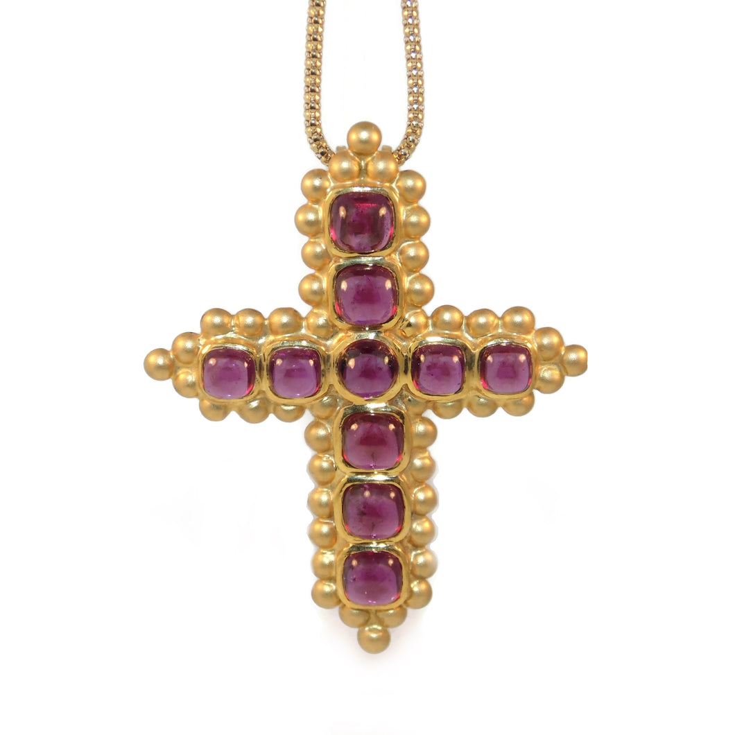 Rhodolite Cabochon Garnet Necklace 18k Yellow Gold