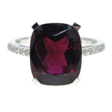 Load image into Gallery viewer, Fancy Cushion Cut Red Garnet Ring with Diamonds in White Gold
