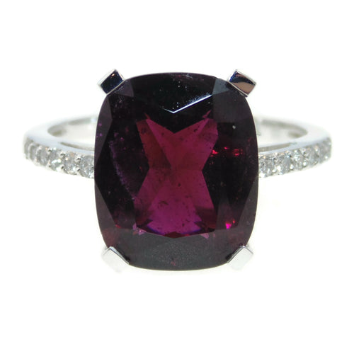 Fancy Cushion Cut Red Garnet Ring with Diamonds in White Gold