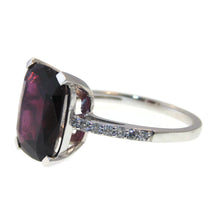 Load image into Gallery viewer, Fancy Cushion Cut Red Garnet Ring with Diamonds in 14k White Gold
